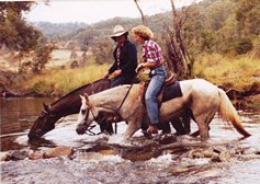 7A. Janet on Maizie, with Evan Imlay, Tumut c. 1980