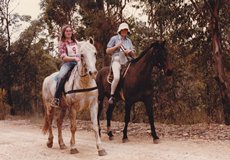 8. Janet on Tim (right) and a friend on Pasha, East Kurrajong 1979